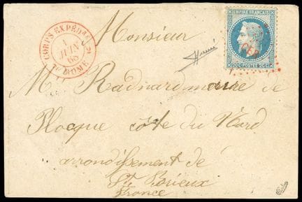 Francia, 1863-1870, 20 céntimos azul OB con rombo 