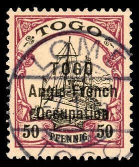 Togo, 1915, 50 Pf. karminrot und schwarz auf lachs