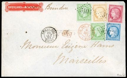 Francia, 1870, 5 céntimos verde (2 ejemplares, 1 c