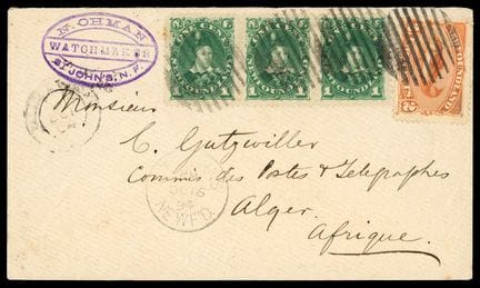 Terranova, 1887, 1 c verde (serie de 3) y 2 c nara
