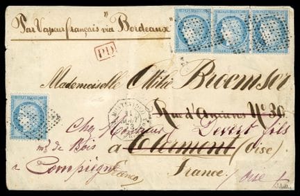 Francia, 1871-1875, 25 c. azul (4 ejemplares) OB r