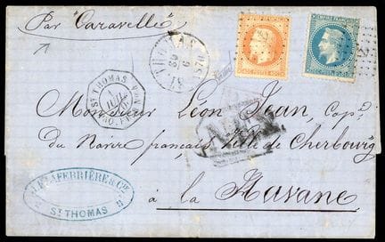 Francia, 1863-1870, 20 céntimos azul y 40 céntimos