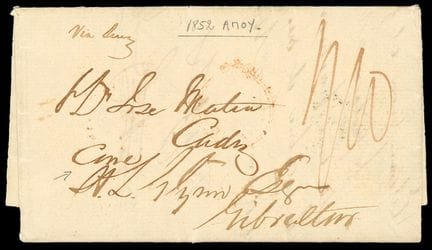 China, Letter from Amoy to Cádiz (Spain) routed th
