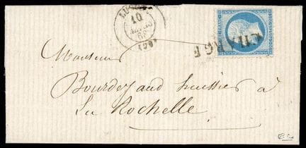 Francia, 1862, 20 céntimos azul, matasellos «CHARG