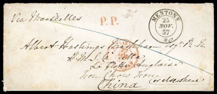 Monaco, sardischer Stempel „MENTONE“ und rotes „PP