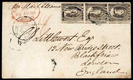 Natal, 1859-1862, 6d gris en tira de 3, con la ind
