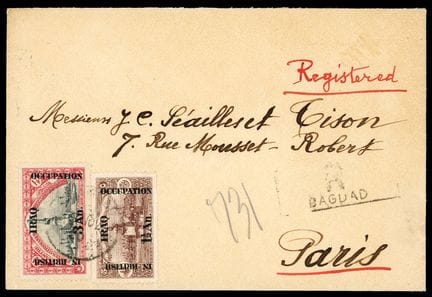 Irak, 1918–1921, 1 1/2a auf 5pa braun und 3a auf 1