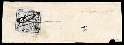 India, Soruth, 1864, 1a negro sobre azul, matasell