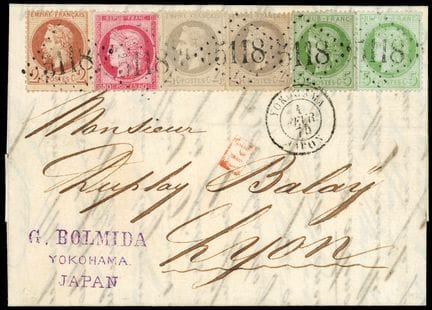 Francia, 1863-1870, 2 c marrón-rojo, 4 c gris (2 e