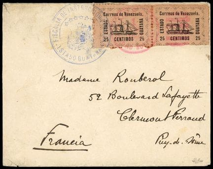 Venezuela, Guyana, 1903, 25c schwarz auf rosa als 