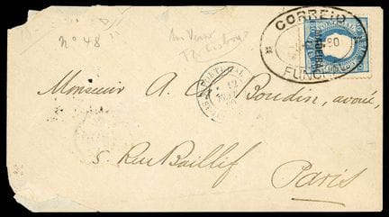 Madeira, 1871–1879, 50r blau OB C. CORREIO/FUNCAL 