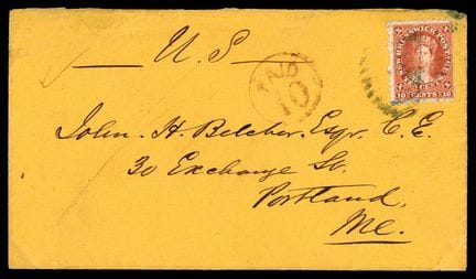 Nuevo Brunswick, 1860-1863, 10 céntimos rojo OB si