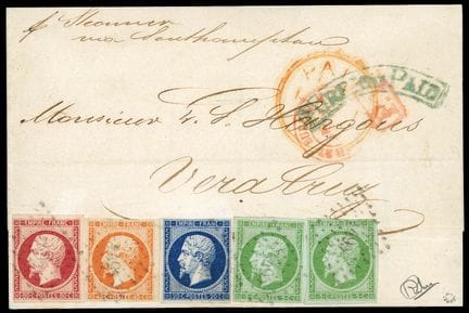 Francia, 1853-1860, 5 céntimos verde (2 ejemplares