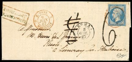 Francia, 1862, 20 céntimos azul OB C. E.-PONT/2/MA
