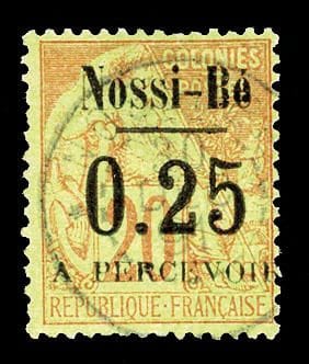 Nossi-Bé, 1891, 0.25 on 20c brick on green, slight