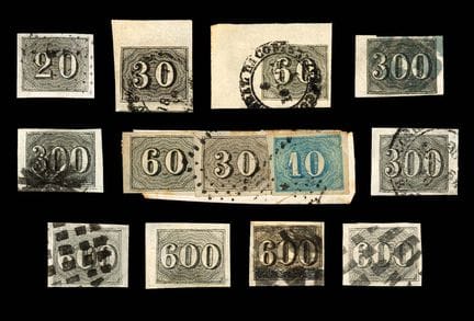 Brazil, 1850–1866 Issue.
Set of obliterated stamps