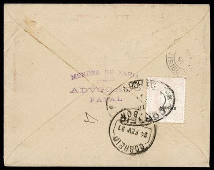 Azoren, 1882–1884, 100r lila (gestrichenes Papier)