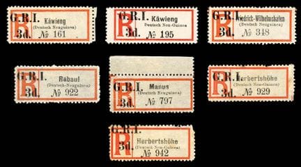 Neuguinea, 1915, Empfehlungsetiketten mit GRI und 
