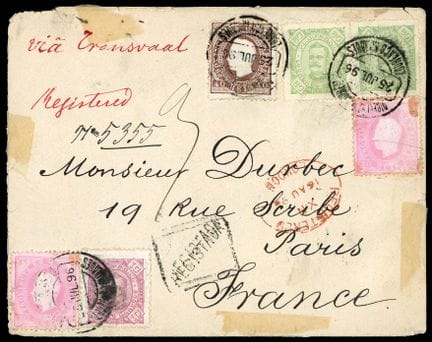 Lorenzo-Marques, 1893, 10r lila und 80r grün-gelb 