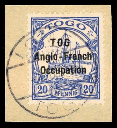 Togo, 1914, 20 Pf. Übersee, Variante „TOG“ anstell