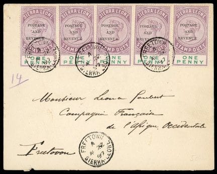 Sierra Leona, 1897, 1 p. violeta (5 ejemplares)  O