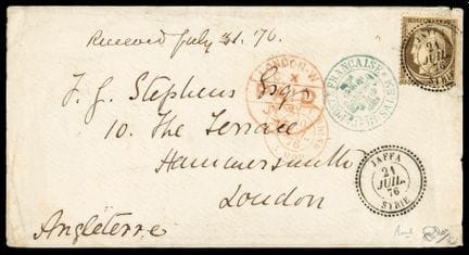 Francia, 1871-1875, 30 c marrón OB C. JAFFA/SIRIA,