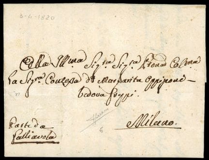 Sardinien, Cavallini, 1819, C.50 trocken auf Brief