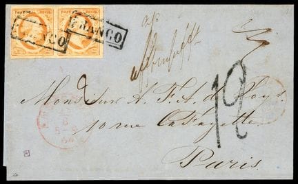 Niederlande, 1852, 15 Centime orange, als Paar, OB
