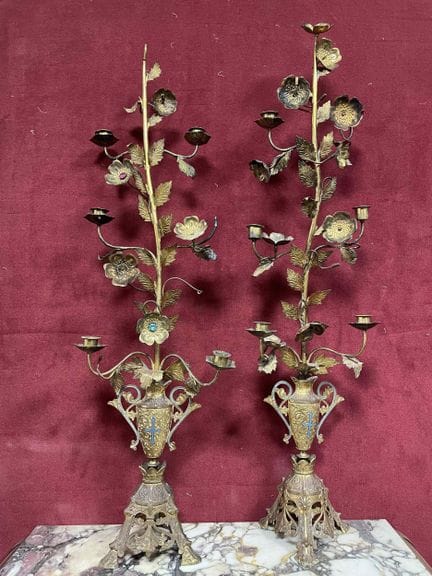 Par de candelabros de iglesia de seis brazos de lu