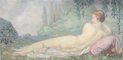20th-Century French School
Reclining Nude
Oil on c