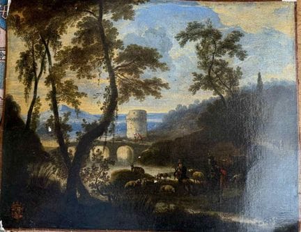 Scuola fiamminga 
Paesaggio animato da una mandria