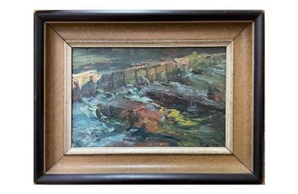 约瑟夫·米隆（1868-1947）

《河流，溢洪道》，普罗旺斯

油画，画于硬纸板上

署名

2