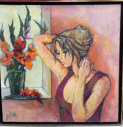 吉利·乔弗林（1909-2006）。
《身着红裙的女子》
布面油画，左下角有签名
80 x 80 厘