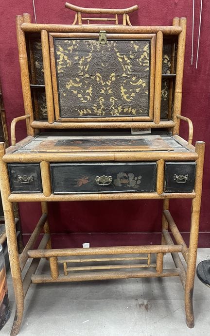 Bamboo secretary desk with Japanese-style decorati