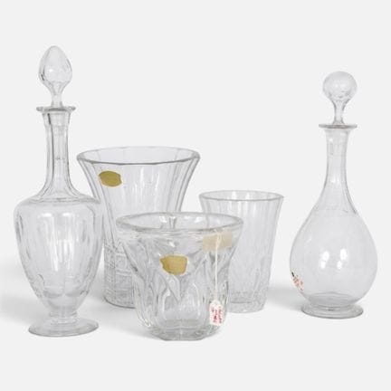 VAL SAINT LAMBERT, VSL.
2 carafes, a vase by Aldo 