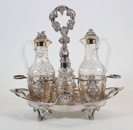 Silver serving set decorated with vine leaves and 