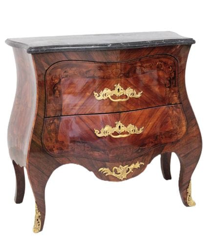 Curved veneer chest of drawers with floral marquet