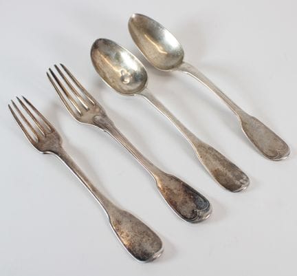 Set consisting of: 
- A silver fork and spoon. Anc