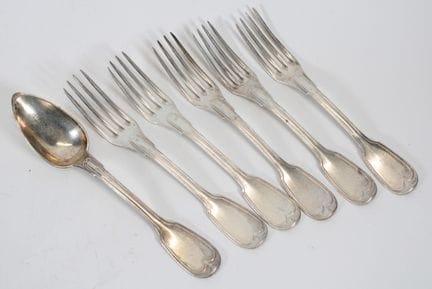 A 950°° silver set consisting of one spoon and fiv