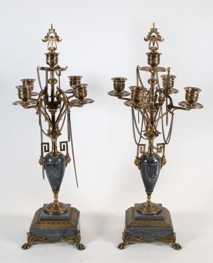 Pair of five-light candelabra in chiseled and gild