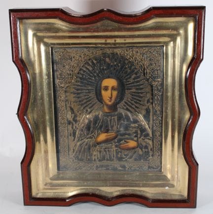Icon of Saint Pantaleon of Nicomedia. Oklad in gil