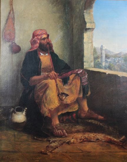 19th-Century Orientalist School
Smoking Arab.
Oil 