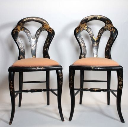 Pair of lacquered and gilded wooden chairs decorat