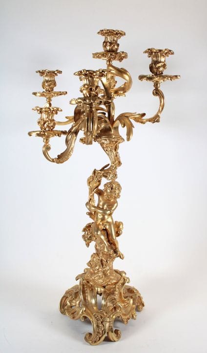 A large six-light candelabra made of chiseled and 