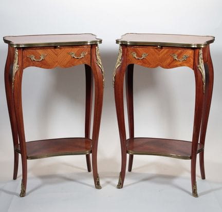Pair of veneered wood nightstands, each featuring 
