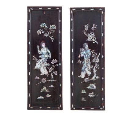 COPPIA DI PANNELLI DECORATIVI ORIENTALI IN LEGNO E
