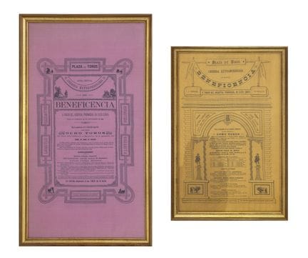 LOTE DE 2 CARTELES TAURINOS SOBRE RASO DE 1891 Y 1