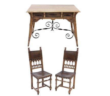 SET AUS TISCH UND STÜHLEN, KASTILISCHER STIL, 19.
