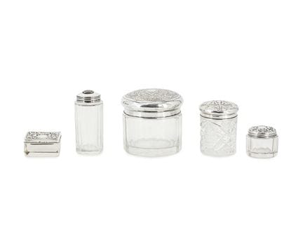Lot de 5 boîtes en verre avec couvercle en argent
