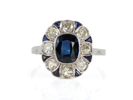 Bague Art déco en or blanc 750, sertie d'un saphir